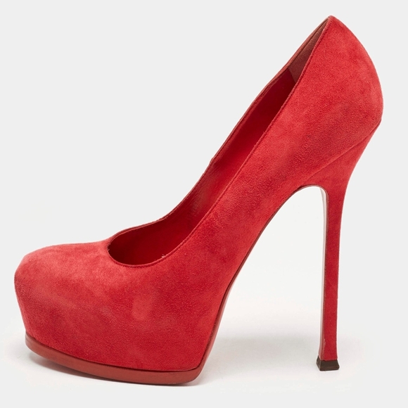 Yves Saint Laurent Tribtoo Red Suede Leather Pumps - 7.5 - Picture 3 of 12